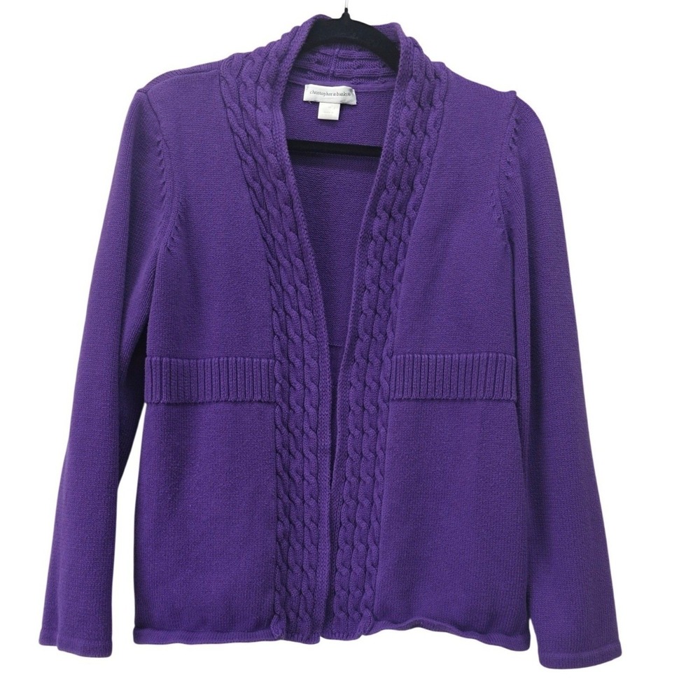 Christopher & Banks Womens Purple Open Front Cable Knit Cotton Cardigan Size M